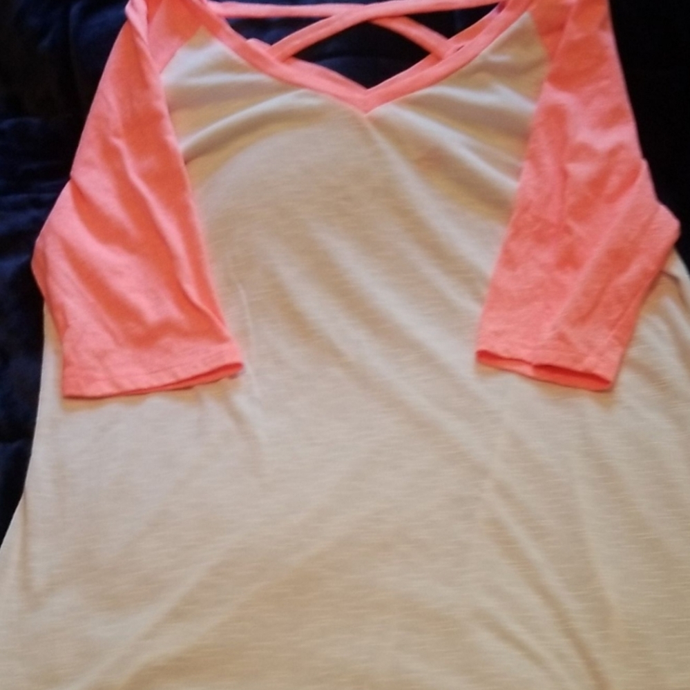 No Boundries XL shirt neon peach sleeves white body